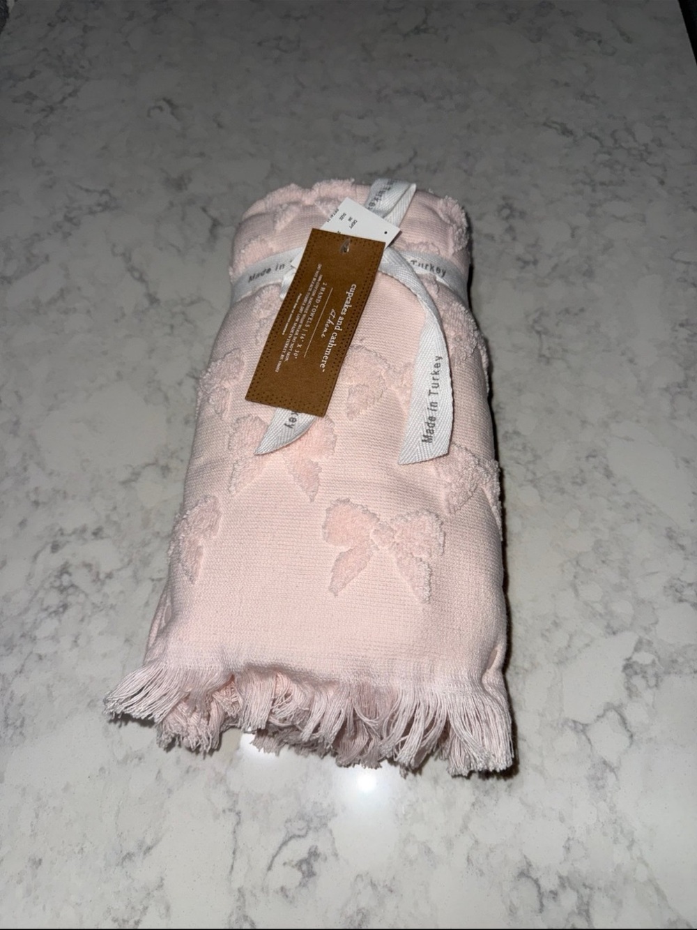 New Cupcakes and Cashmere Pink Bow Hand Towels